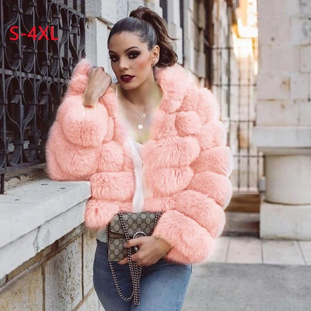 2021 winter plus size thicken warm faux fox fur hoodie outerwear winter fashion ladies long sleeve colorful mink casual coat