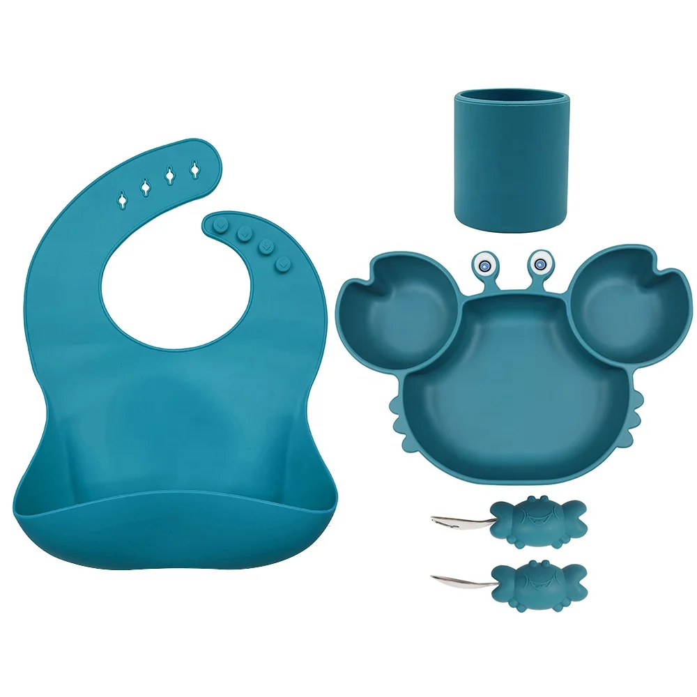 Детская тарелка для кормления с логотипом на заказ милая мультяшная форма краба | Обеденная посуда из силикагеля ребенка