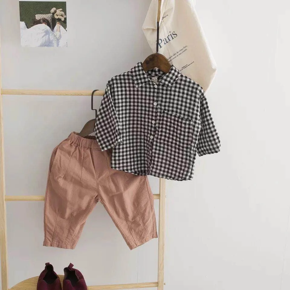 
Children Casual Clothes Kid Boy Girl Checked Linen ShirtTurn Down Collar Linen Blouse 2020 Children Autumn Top 