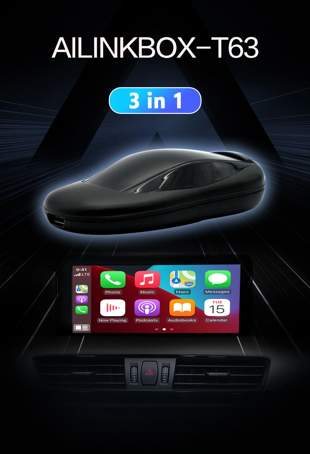 CarPlay Ai Box converts T63 2+32GB Mini Carplay Wireless Carplay Android Auto GPS Navigation