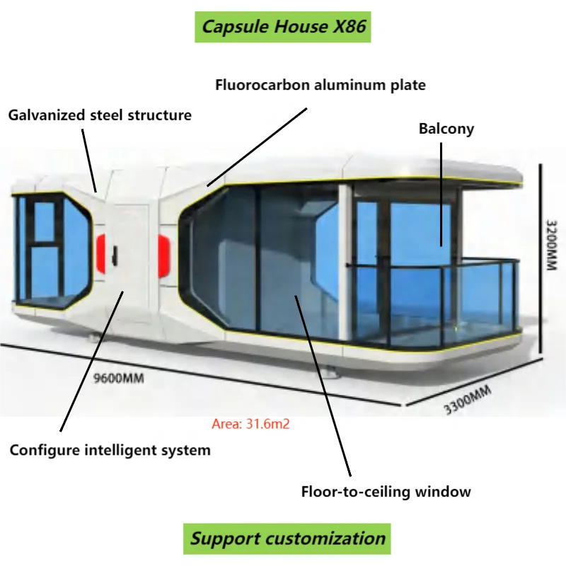 Smart space capsule home Modern tiny prefab container house Prefabricated glass modular capsule hotel foldable