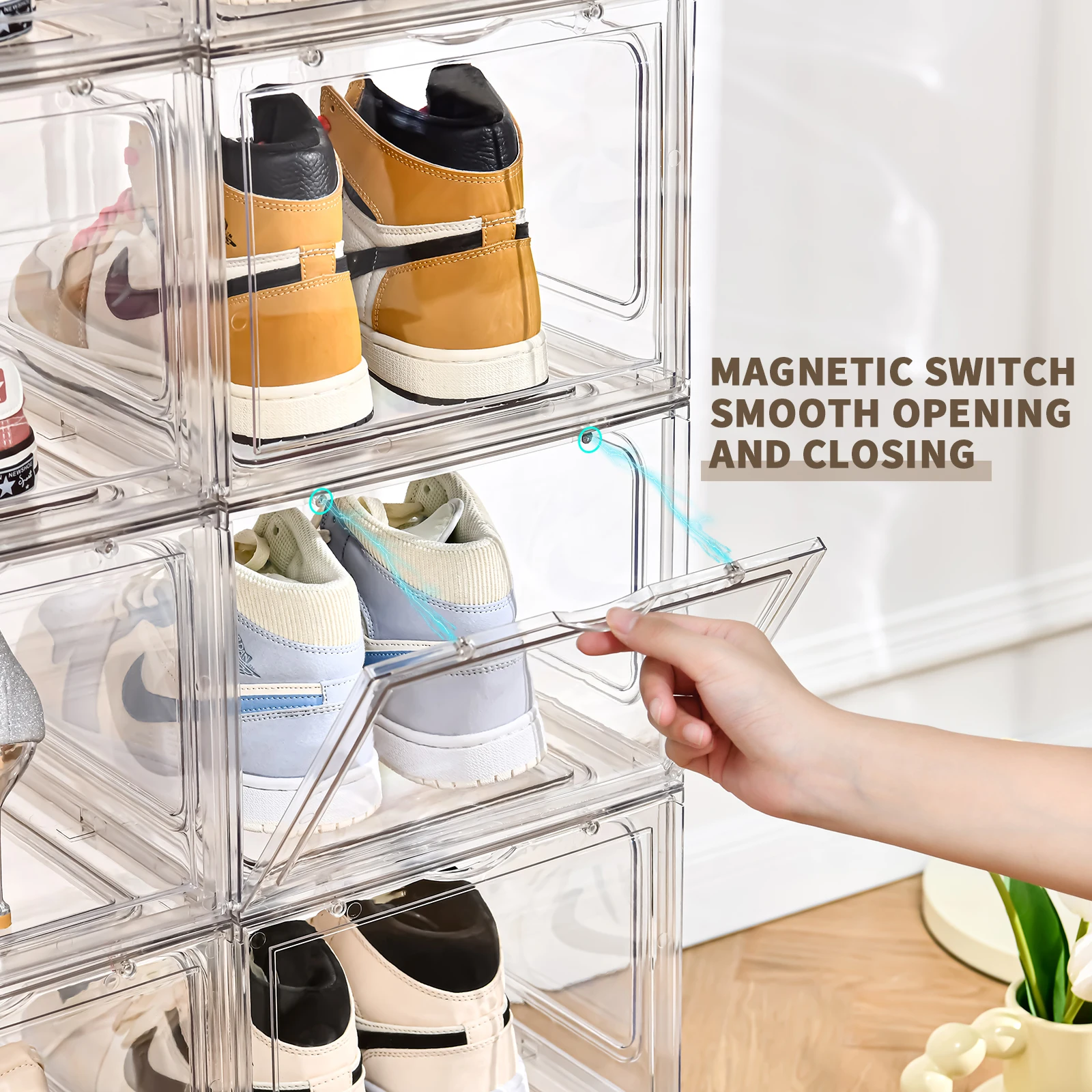 Sturdy plastic clear stackable display shoe boxes custom design transparent acrylic shoe case
