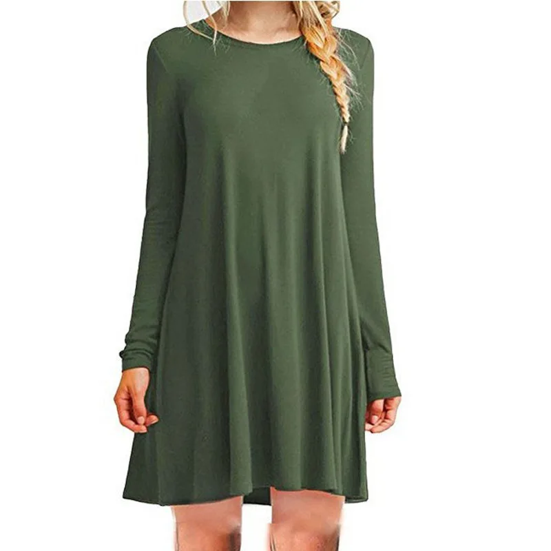 FEIBAI Лидер продаж повседневные платья однотонное платье с длинным рукавом Элегантная Повседневная Женская одежда