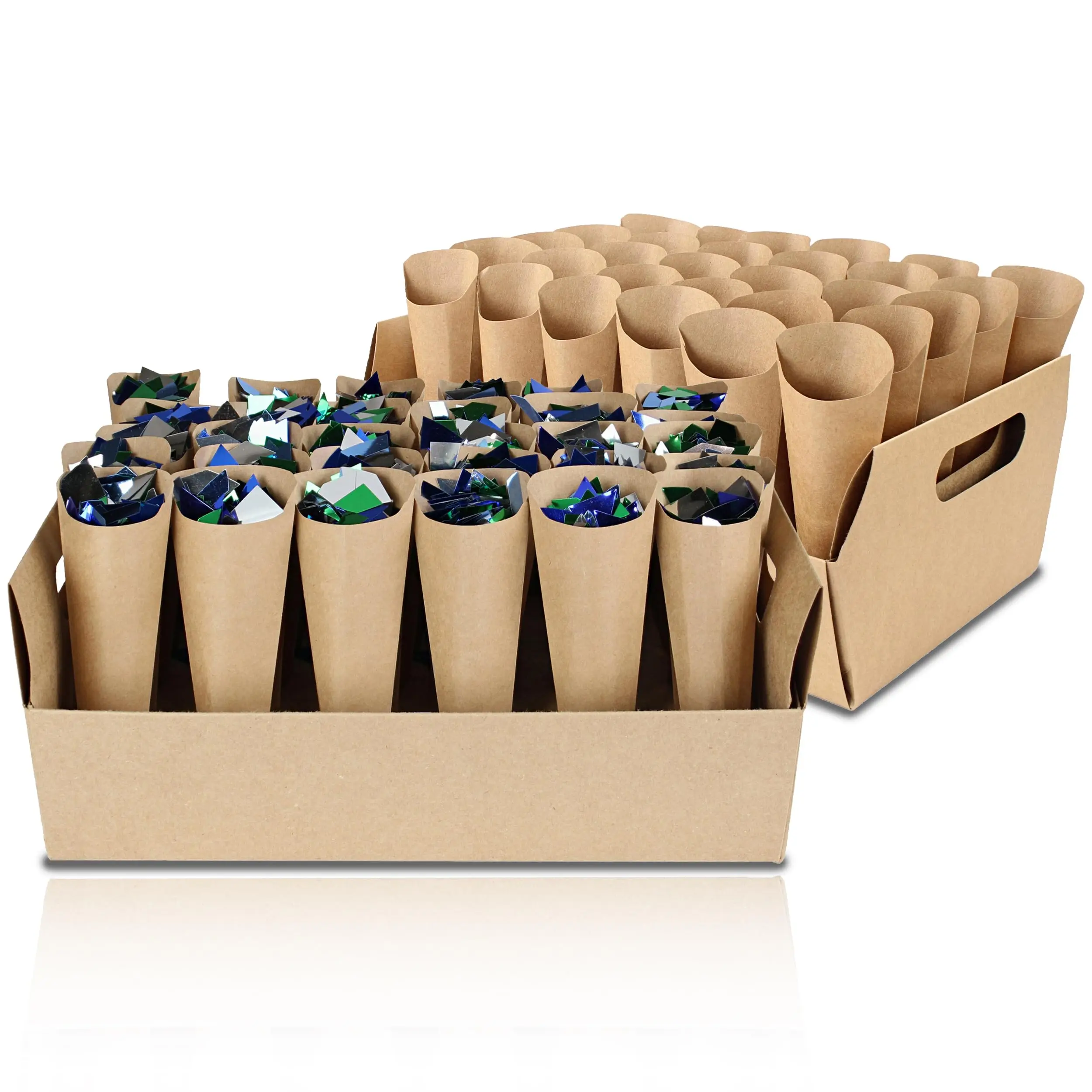 Wholesale Custom Logo Brown Wedding Party Gift Flower Confetti Cone Stand Tray Paper Box with Portable Handle