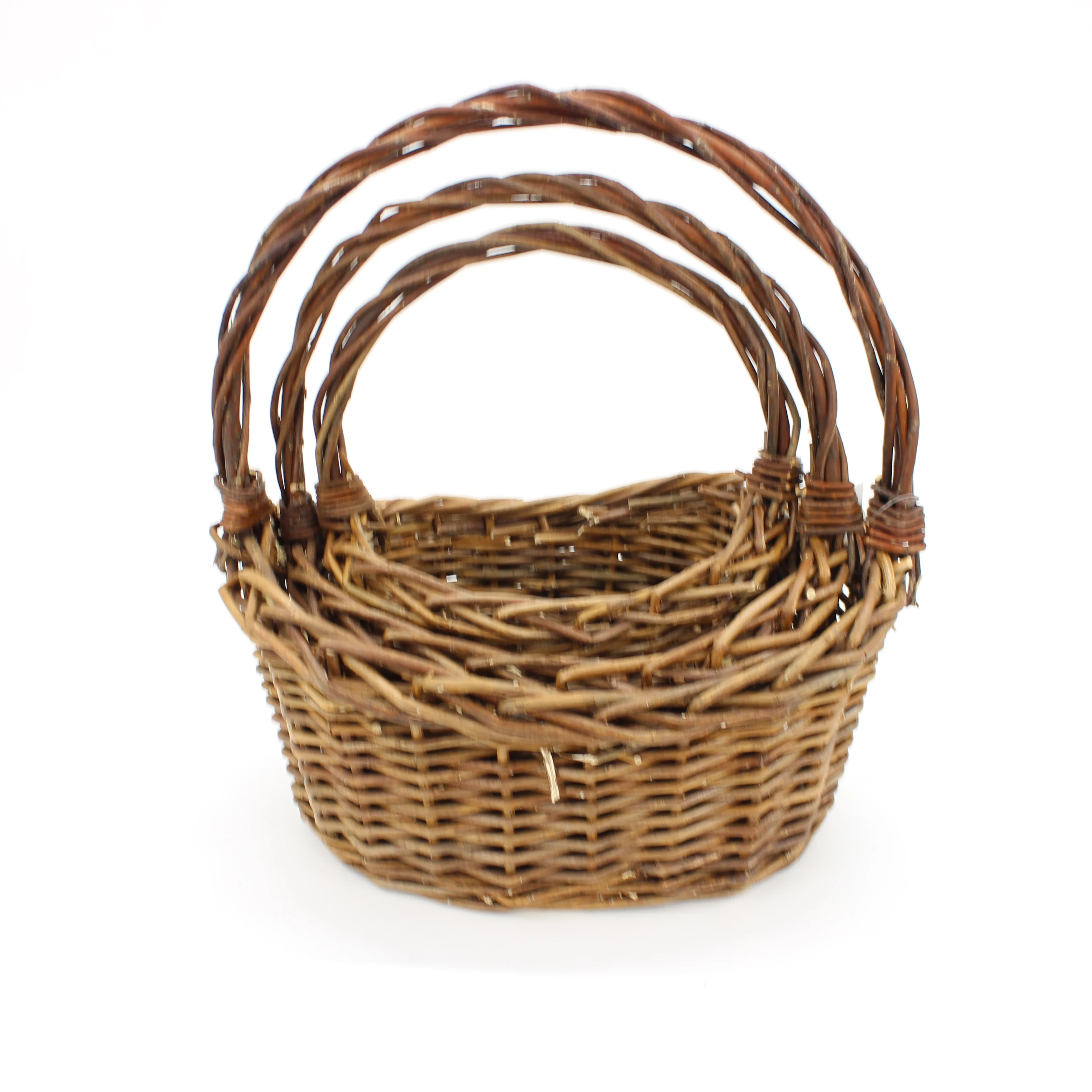 YMQL Handmade Leather Willow Fruit Basket, High Quality Retro Flower Basket