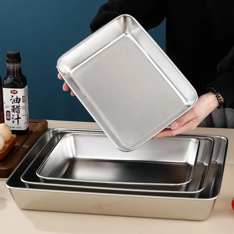 stainless steel kitchen deep containers tray rectangular plate multipurpose dishes cake baking trays