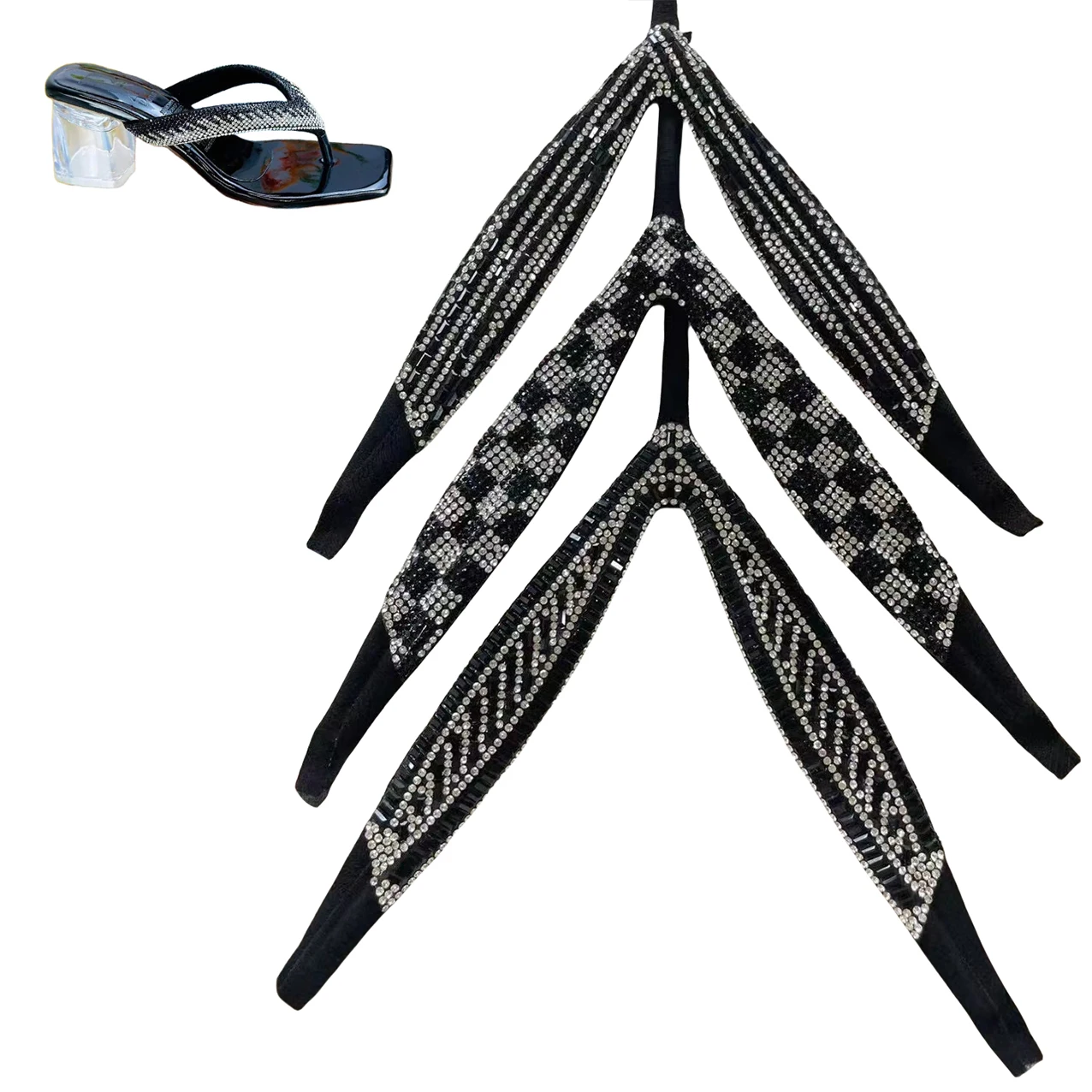 Three-Point Clip Footwear with White Square Grade a Crystal Glue Plastic Sandal Shoes Decorated with Flowers