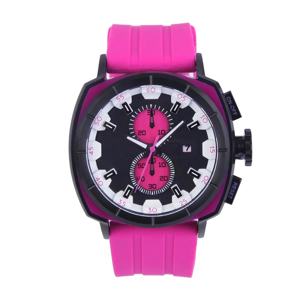 Square Face Multifunction Silicone Band Sport Racing Men Watch