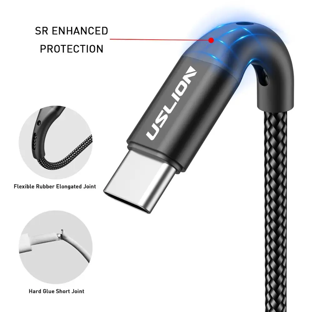 
USLION 3A Fast Charging Cable for Huawei Data Cable for Type C Mobile Phone USB Cable for Samsung 
