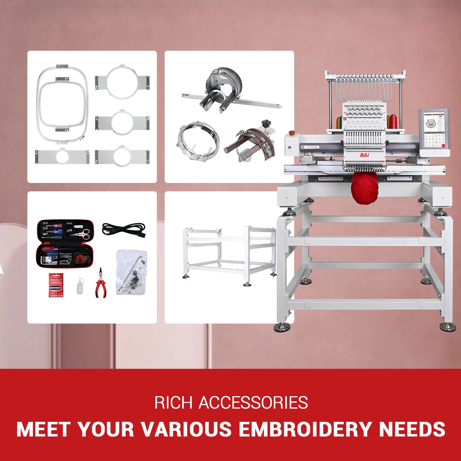 BAi high speed 15 needles entrepreneurial embroidery machine with big screen