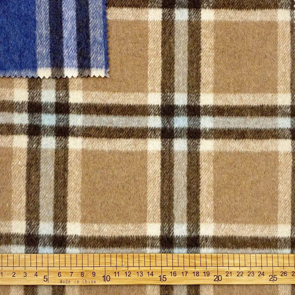 Winter woolen coat pants bag scottish tartan plaid polyester brushed tweed fabric for man women