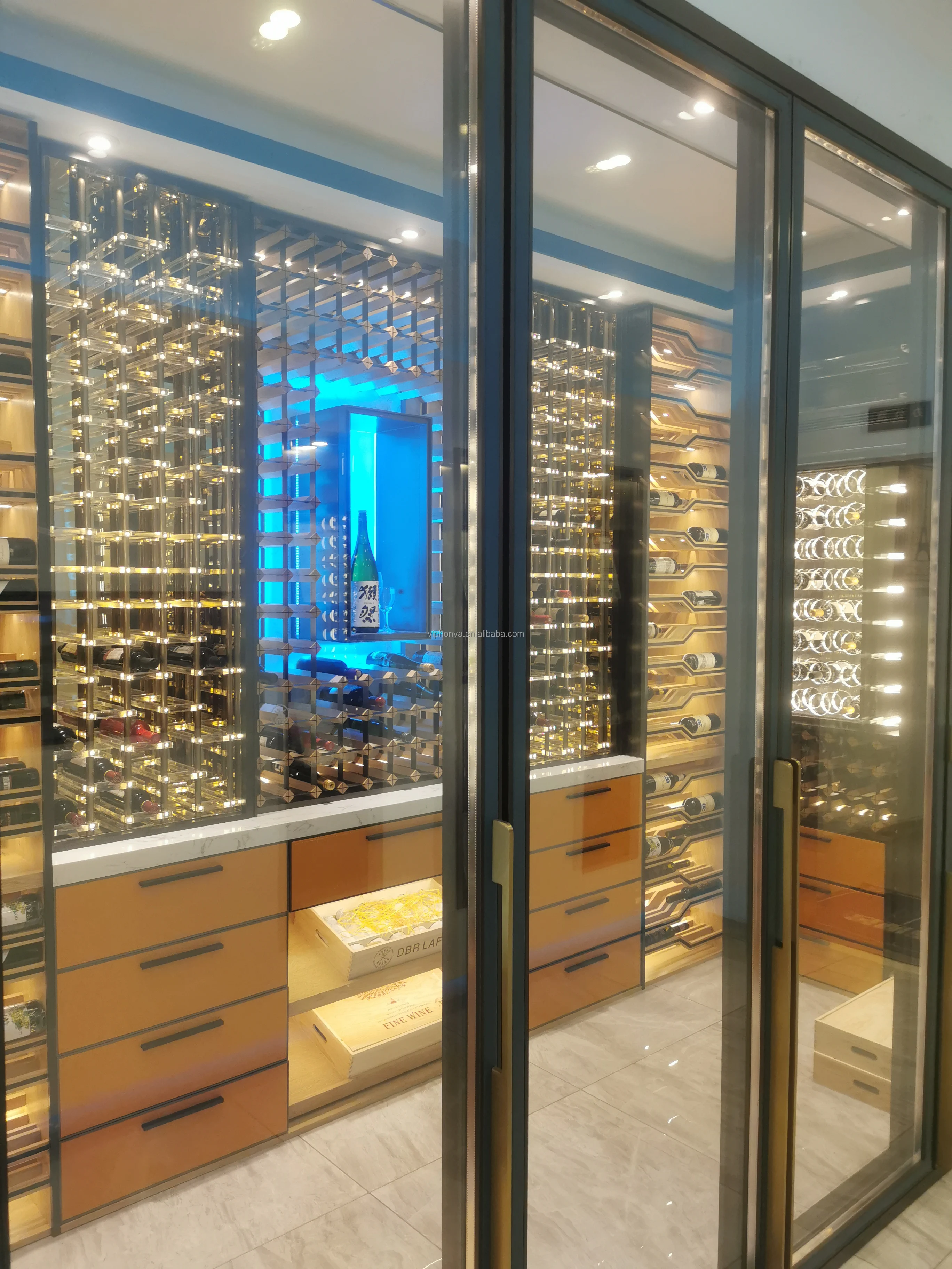 New Style Built In Storage Wine Caller Furniture Bar Temperature Controlled Wine Rack Cabinet with Cigar Drawer