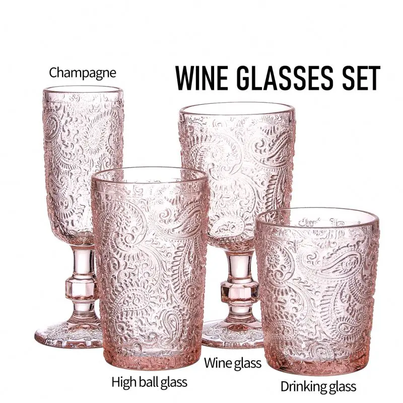Colored Goblet Wine Glasses Vintage Wholesale Mexico Customized for Wedding Embossed Red Free Sample Luxury Handmade Party 20260