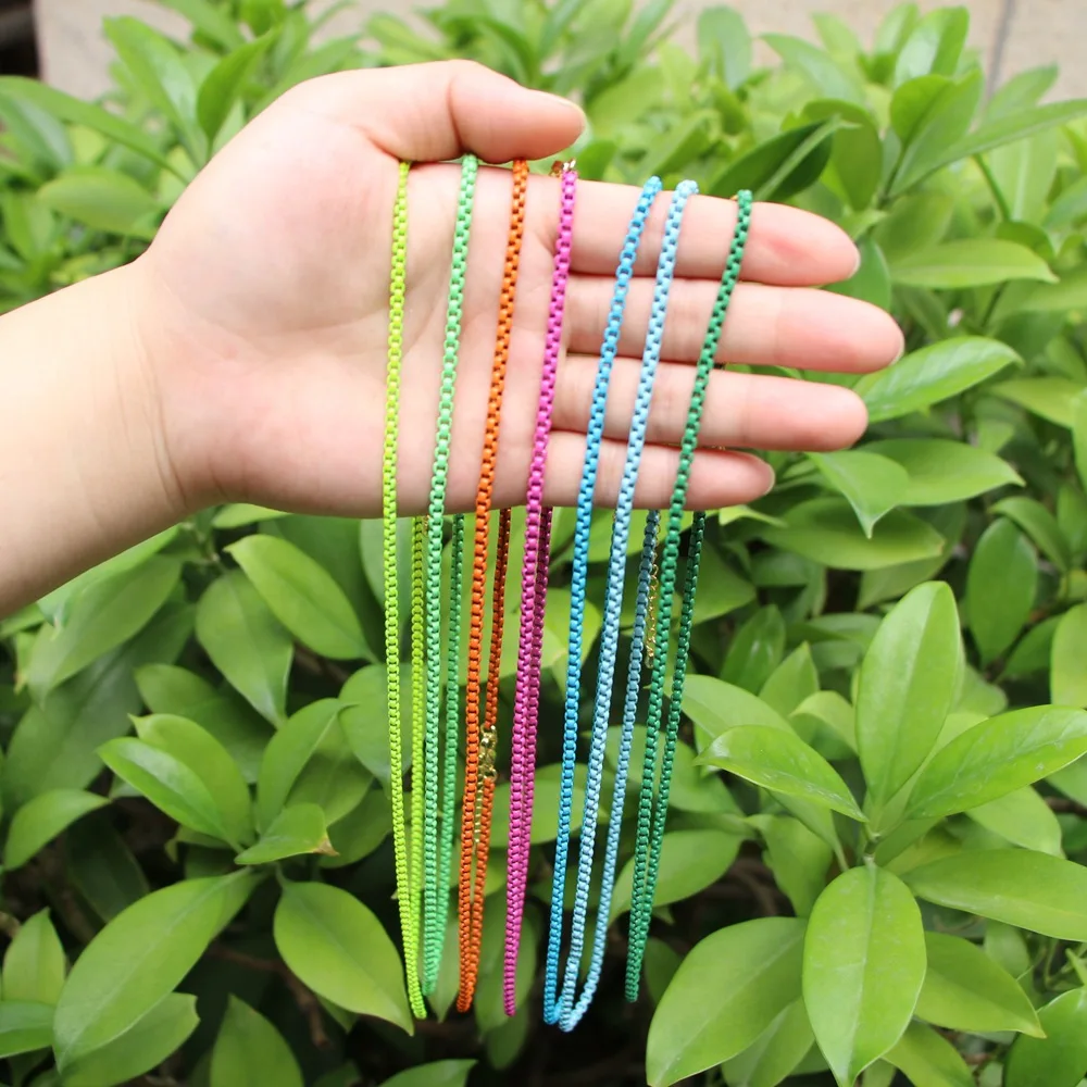 Boho Style Stylish Candy Color Adjustable Link Chain Choker Necklaces Hip Hop Women Men Rainbow Enamel Box Chain Necklace Gift