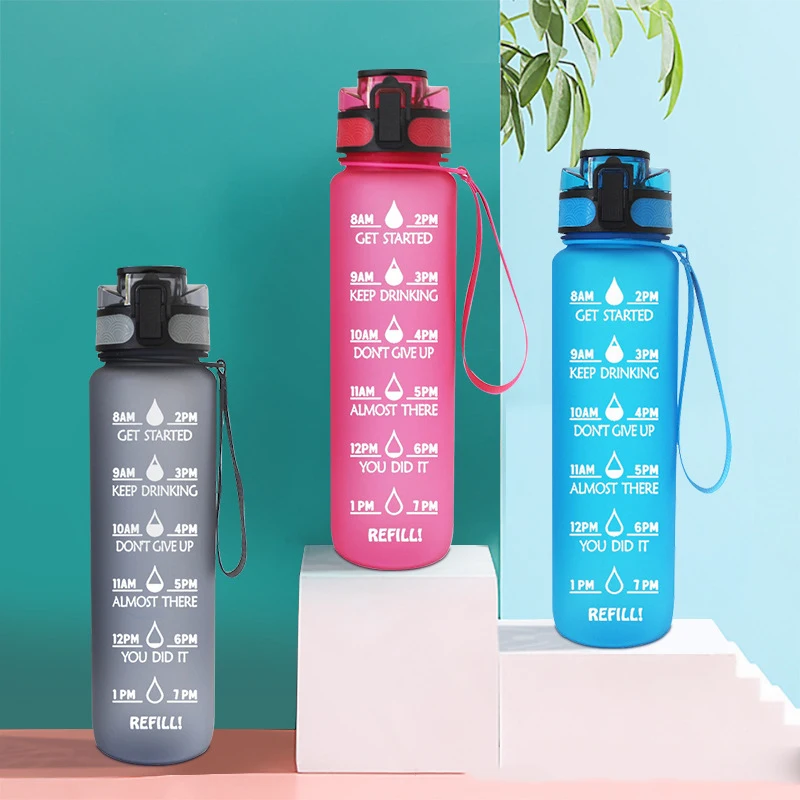 1L Gradual Changing Large Capacity Botella De Agua Tritan with handle Water Bottle Portable Outdoor Sports Water Cup
