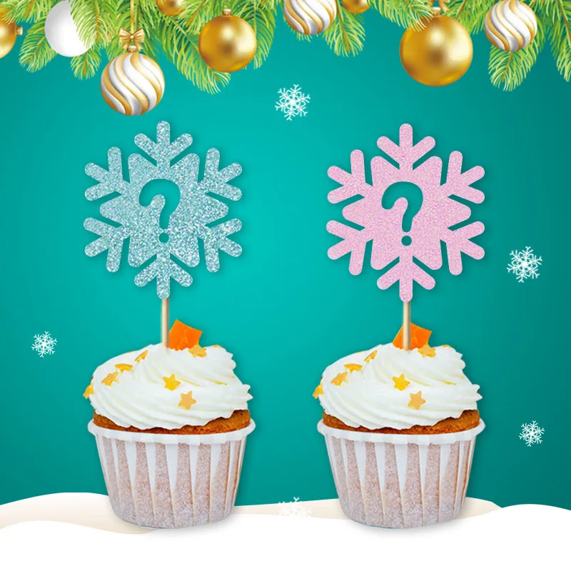 Snowflake Question Mark Cupcake Toppers Glitter Winter Snowflake Gender Reveal Cupcake Pick Decorations for Party Decorations