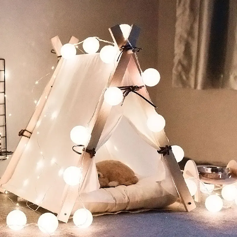 Custom Pet Tent removable Wood  Bed Dog Cat Tipi House Fashion Cat Box House For Four Seasons