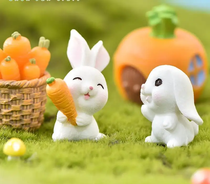 Top Selling Mini Cute Easter Resin Rabbit Decoration Easter Bunny Carrot Figurine For Easter Day