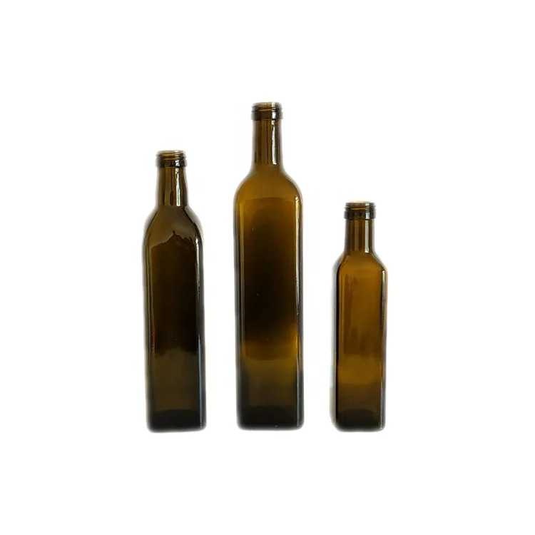 Food Grade 250ml 500ml 750ml 1000ml Square Dark Green Marasca Glass Bottle Olive Oil Bottle 500ml Antique Green Round Olive oil