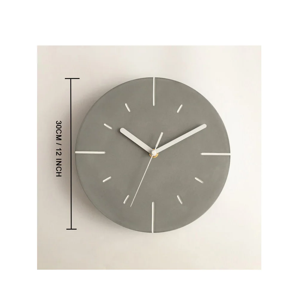 Japanese style Creative Minimalism Cement and metal round wall decoration 12 inch Quartz Concrete Clock silent wall clock