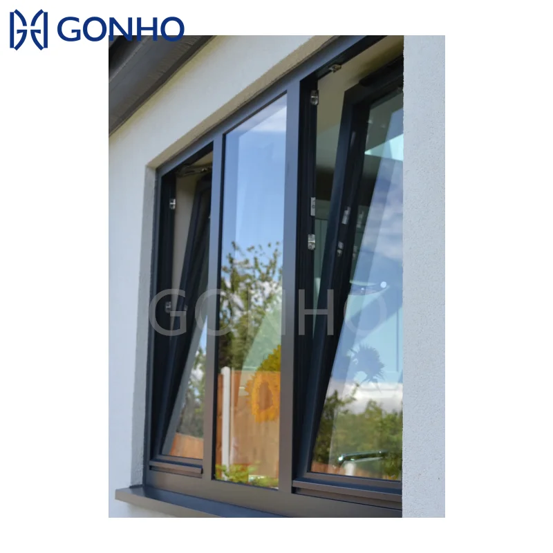 GONHO Wholesale German Standard Triple Glazing Heat Insulation Side Hinged Black Color Aluminium Casement Turn And Tuilt Windows