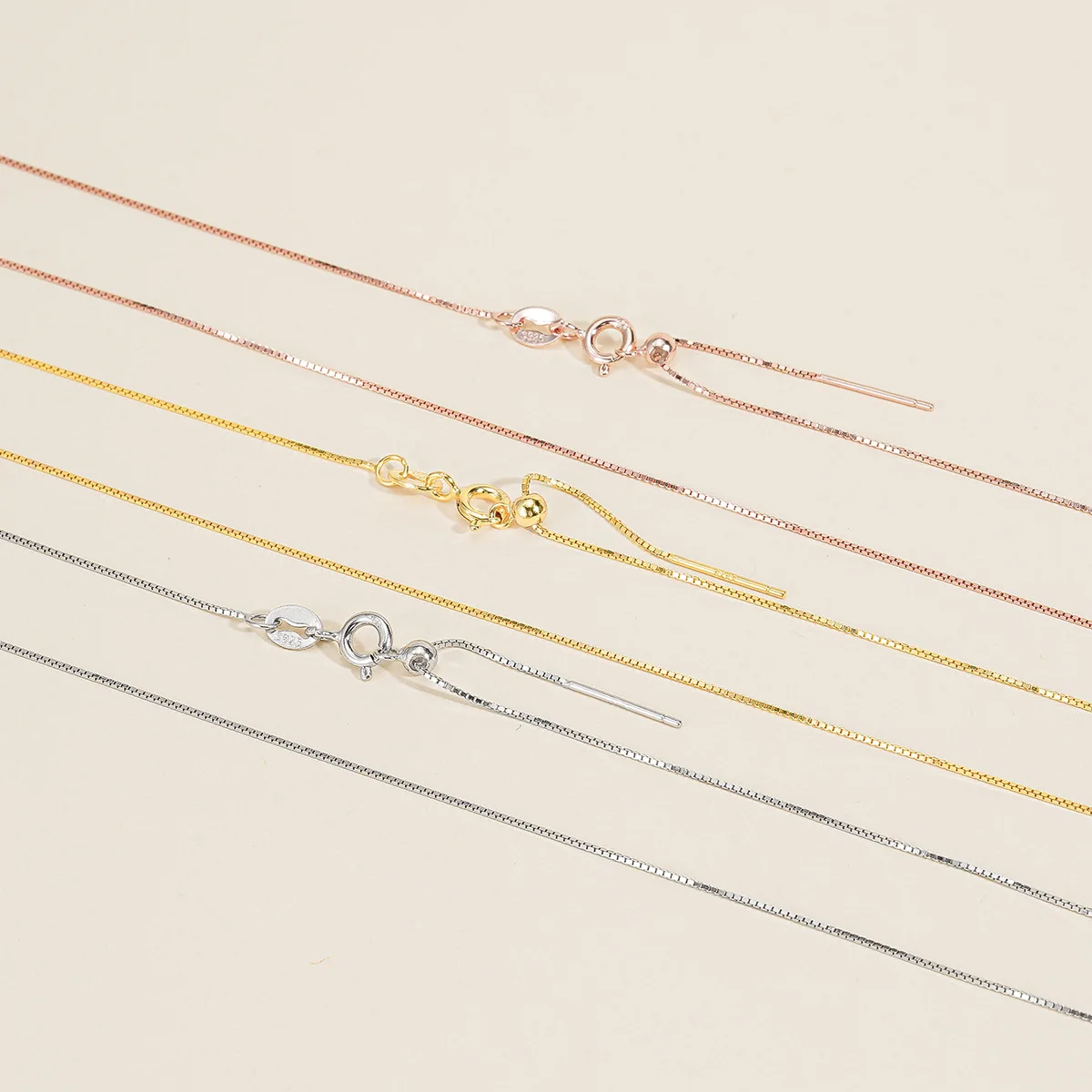 45CM S925 Sterling Silver Needle Bead Universal Chain With Spring Clasp Adjustable Box Chain Necklace  For DIY Necklace Making