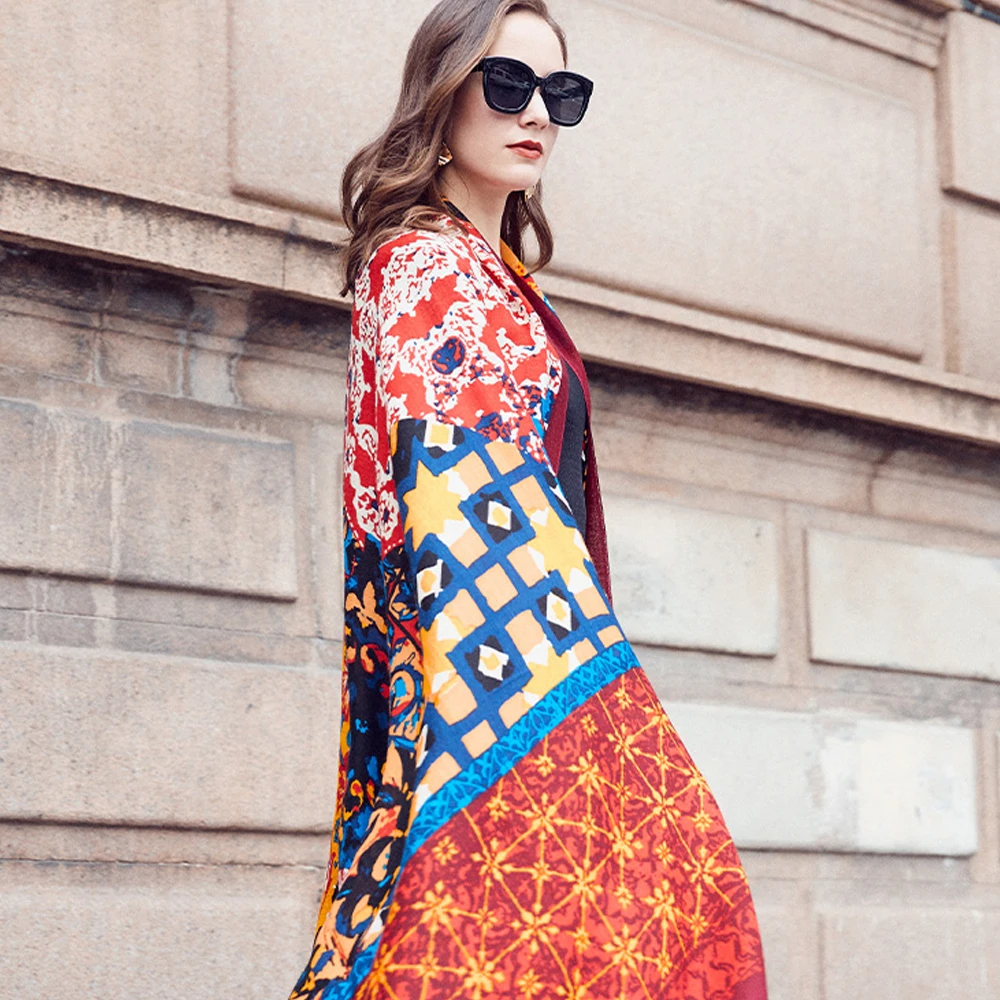 Manxiang Handmade Fashion Designer Shawl Poncho Wool Women Printed Scarf