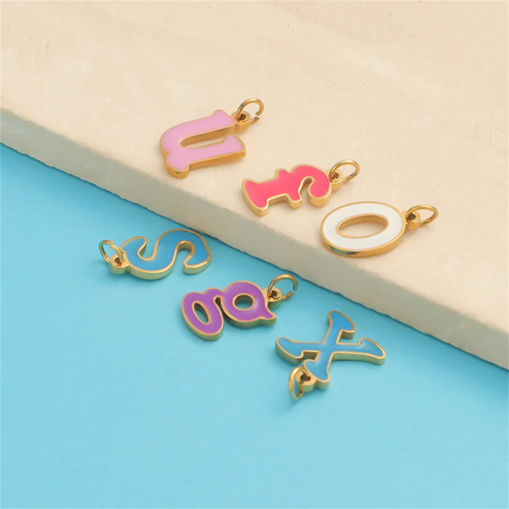 2024 New Arrival Gold Plated Stainless Steel Letter Charms Multicolor A-Z Alphabet Charms letter For jewelry Making Necklace
