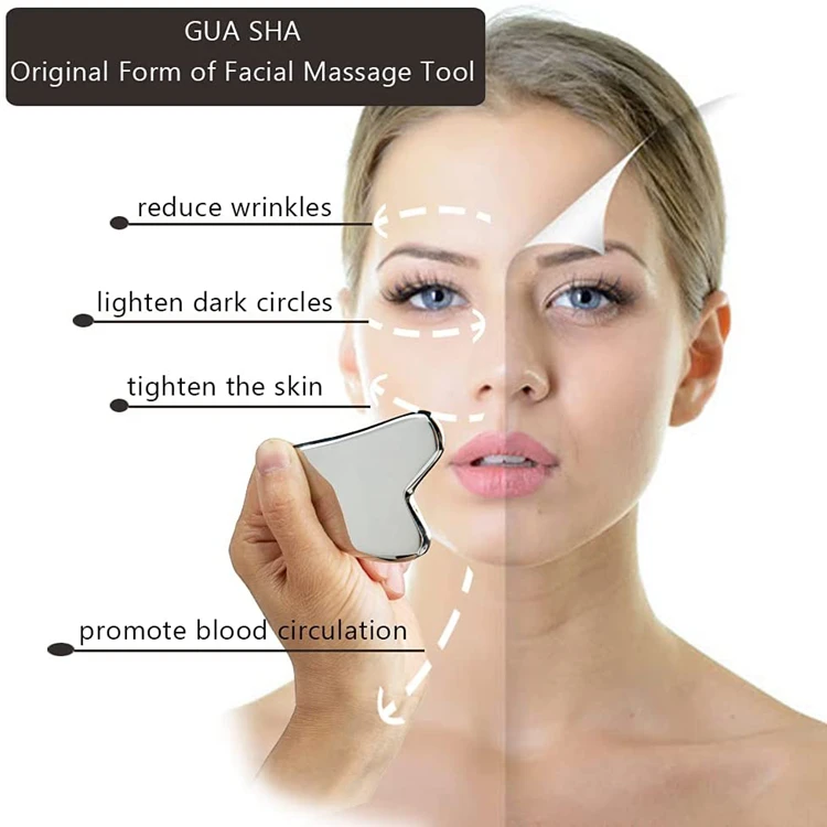  Набор инструментов Gua Sha доска для массажа лица роликовый массажный ящик корпус под заказ металлическое сердце логотип гуаша ша из нержавеющей