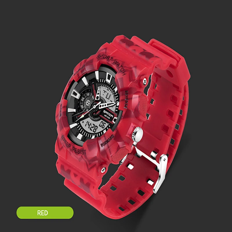 SANDA Fashion Multifunctional Dual Display Sports Watch for Men Luminous Waterproof Casual Digital Wristwatch