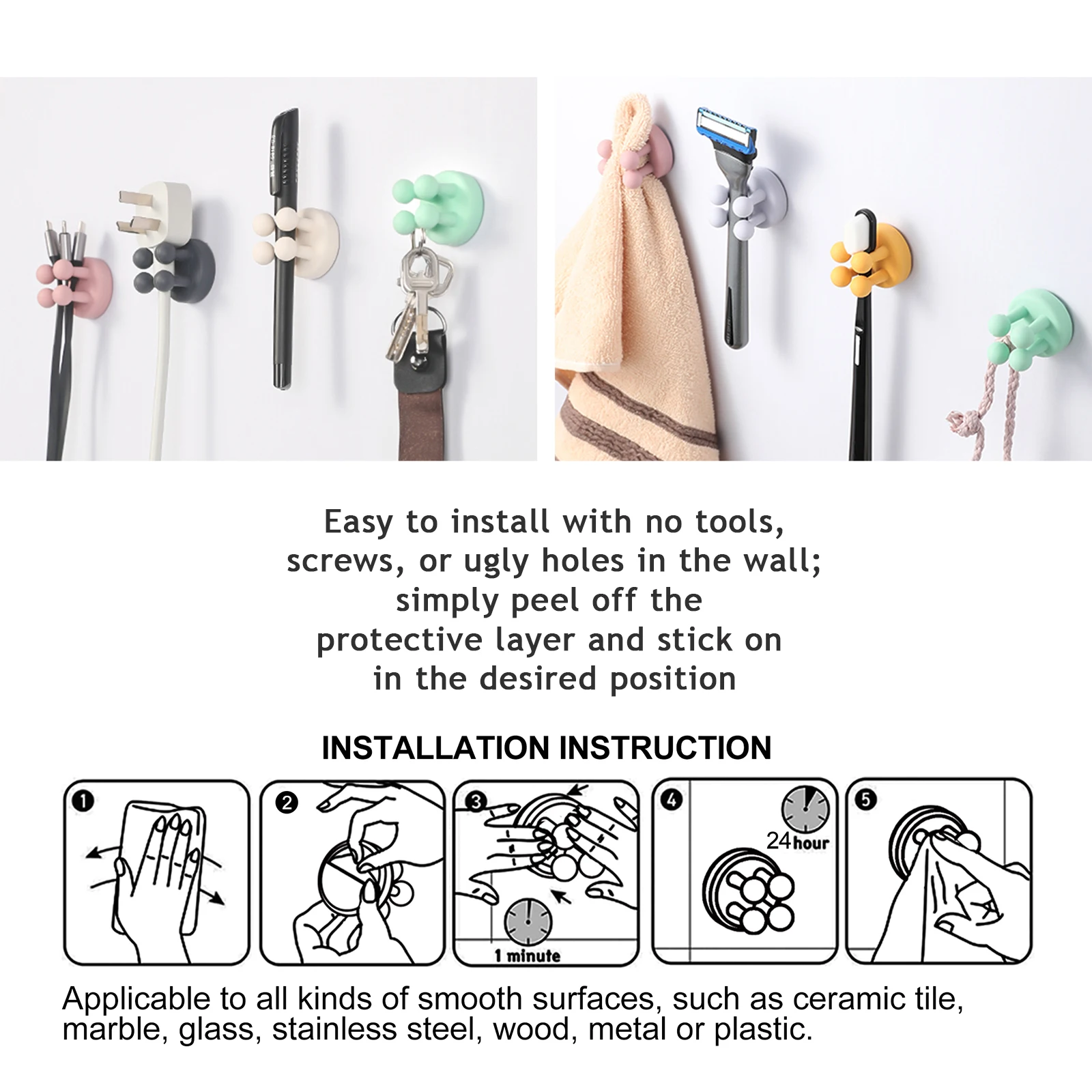 Toothbrush Holder 4 leg hook Self Adhesive Shaver Razor Holder silicone hook Bathroom Kitchen Organizer Plug Cable wall hook