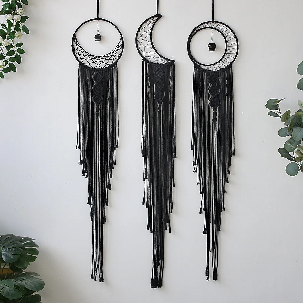 Bohemia Cotton Handmade Home Decoration Black Moon Crochet Macrame Dream Catcher