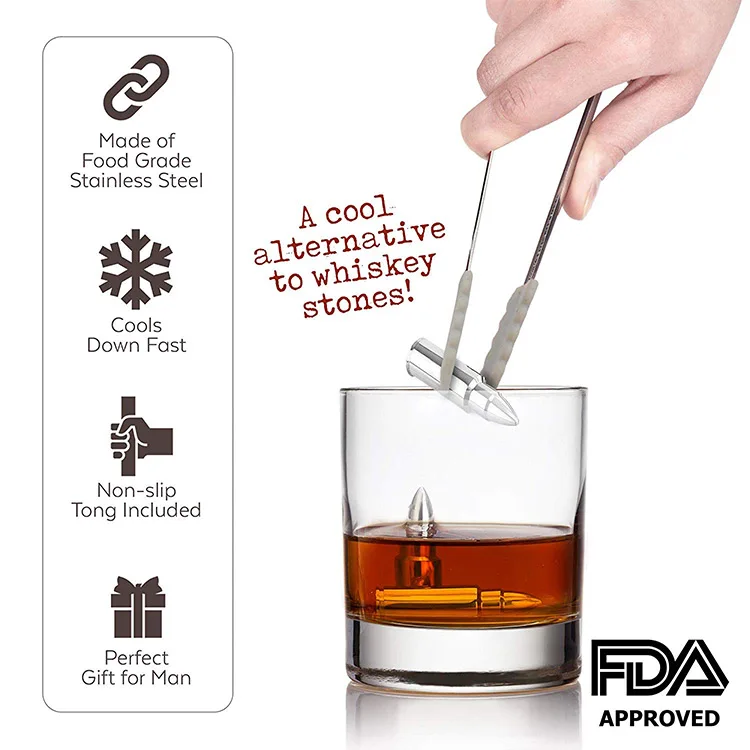 Top Seller Bullet Ice Cube And Stainless Steel Bullet Shaped Ice Cube And Whiskey Chilling Bullet Stone Gift Set