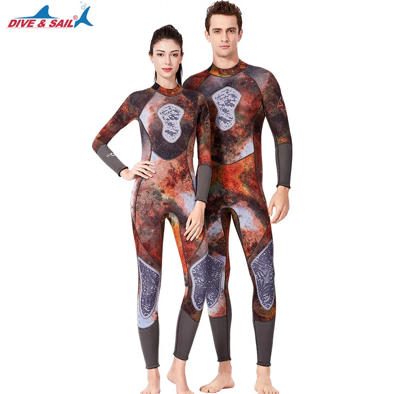 New 3 MM outdoor camouflage neoprene One piece Professional fishing Wetsuit Winter Warm Long sleeved surfing Swimsuit for couple