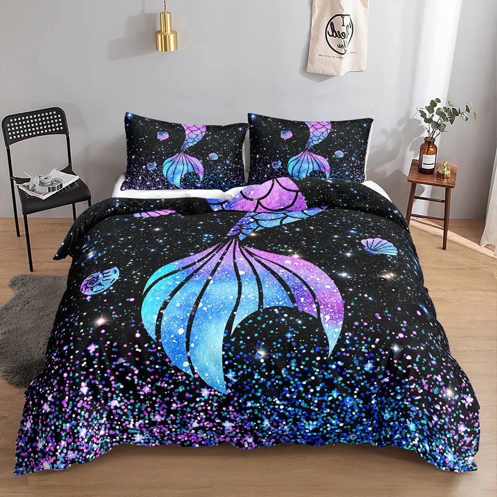 manufactory cheap mermaid tail cartoon bed cover for living room bedsheet pillowcase bedroom set