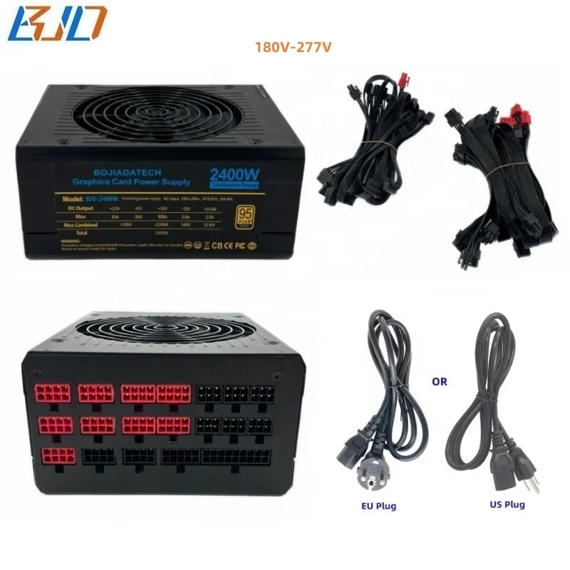 2400 Вт полный модульный импульсный источник питания PSU 180V-277V с тихий вентилятор 95% эффективность Поддержка 8 видеокарта