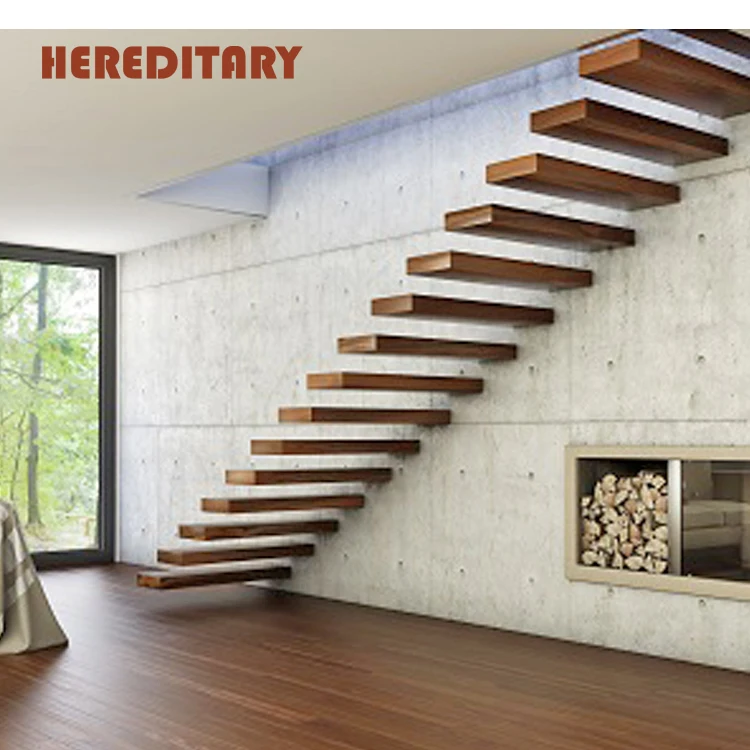 Led Light Staircase Glass Railing  Wooden Stair Steps With Floating Staircase Modern Interior Wood Stairs