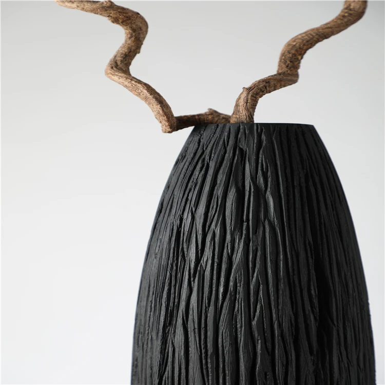 Wholesale nordic style unique shape black floor resin vase for home decor