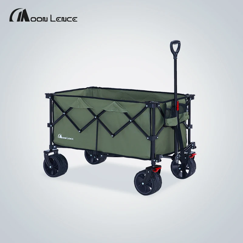 MoonLence All-Terrain Beach Wheels With Adjustable Handle & Drink Holders Collapsible Portable Hand Cart