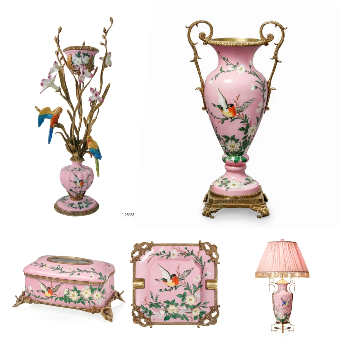 High Quality Personalized Ceramic Ornaments Pieces Brass  Home Decoration Luxury Tempat Tissue Vase Lamp