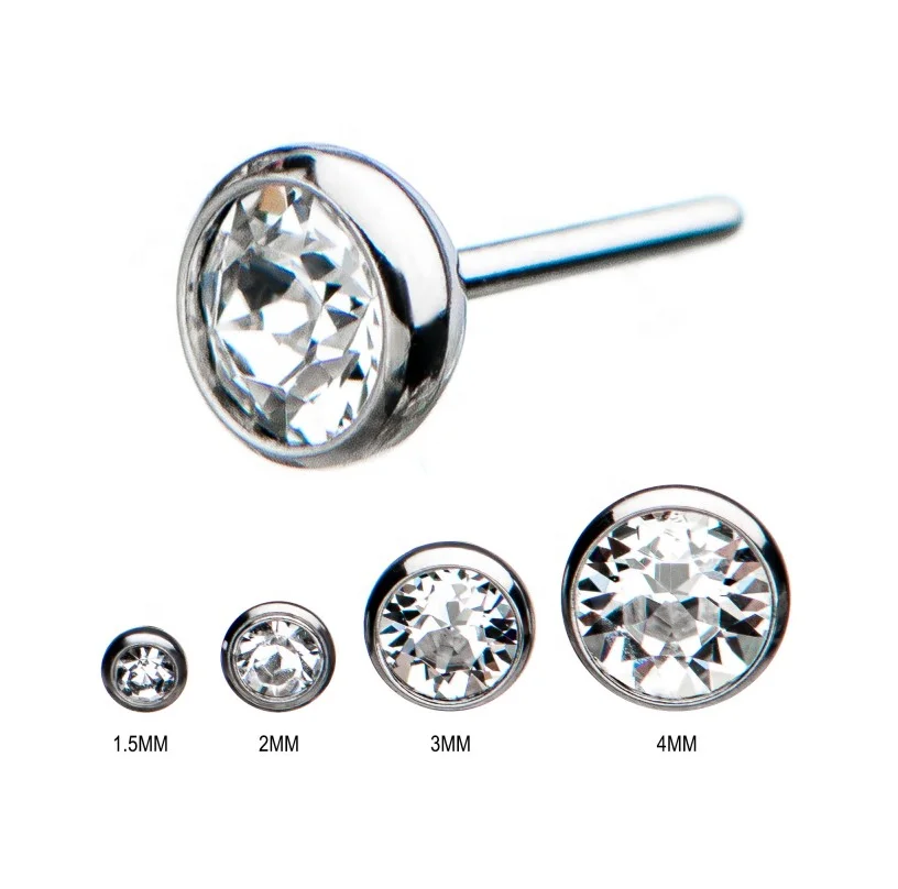 Giometal ASTM F136 Titanium piercing Disc Bezel Set End Tragus Helix conch labret Daith Threadless Body Jewelry Wholesale