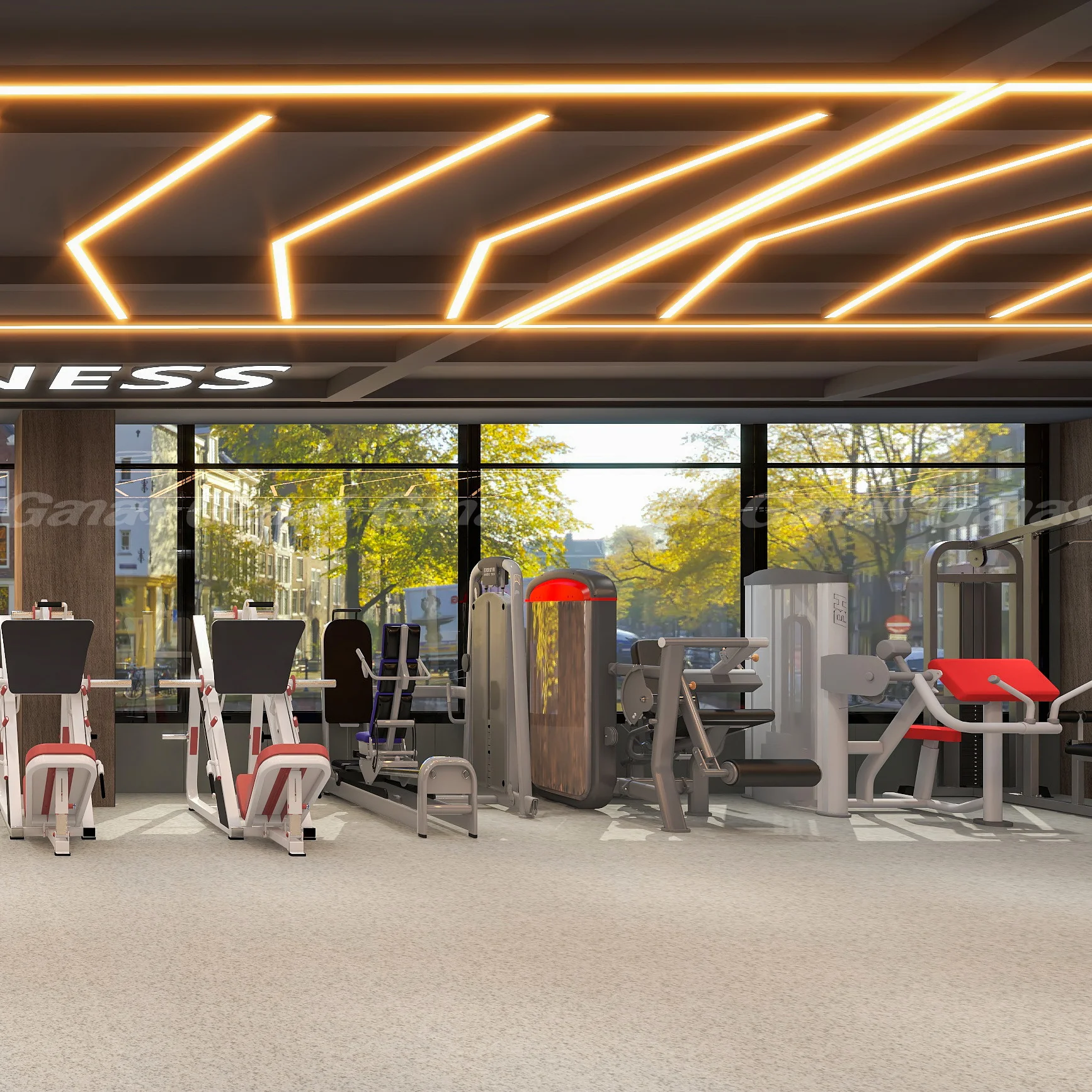 Ganas Guangzhou Professional Complete Indoor Gym Club Hotel Fitness Commercial Gym Equipment With 3d Free Design