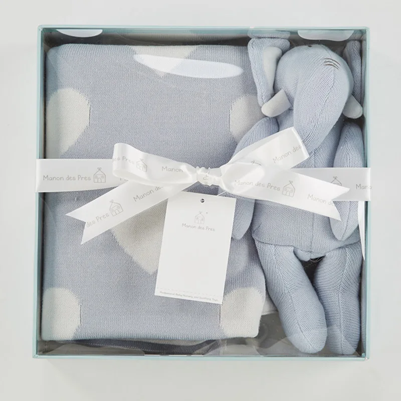 OEM  bear shaped plush toy and soft baby blanket for soft cute newborn baby gift set