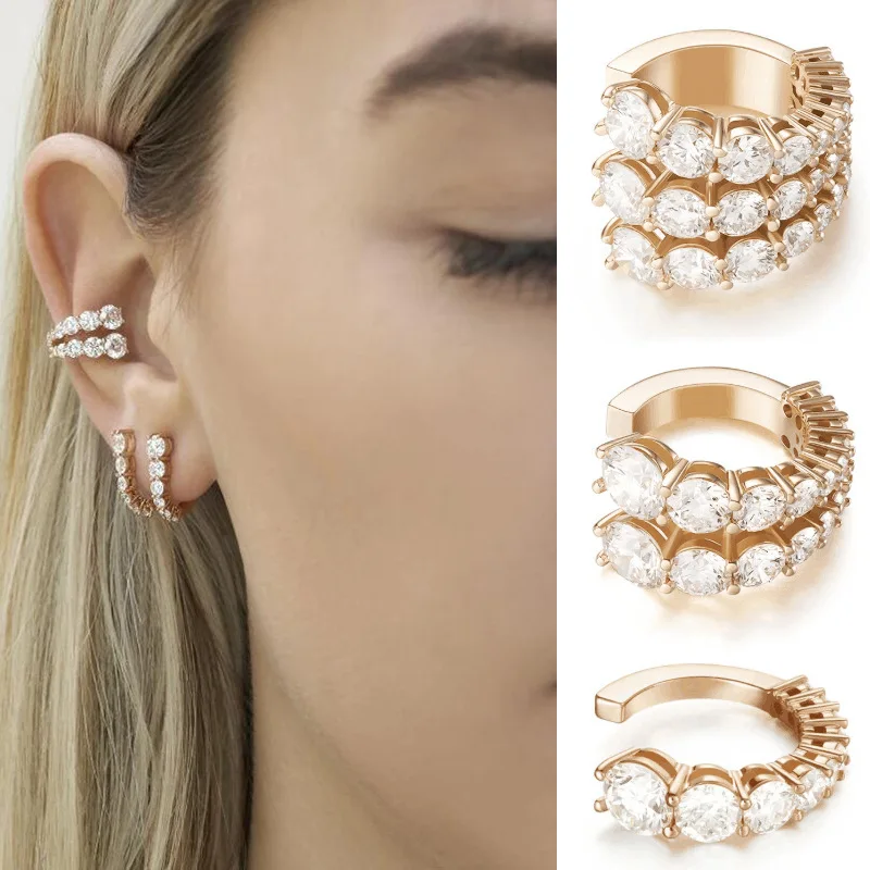 Bohemian C-shaped Rhinestone Ear Cuff Earrings Fashion Pearl Geometric Ear Clip Earrings for Women Jewelry