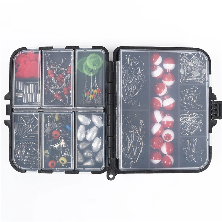 263 Pcs/box of Fishing Accessories Combo Kit Including Swivel Fixed Bead Swivel Connector Crank Hook Fishing Plumb Bob