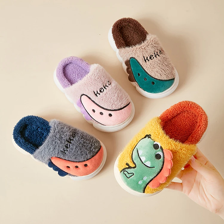 Fashion Autumn Winter Children Cotton Flat Bottom Plush Warm Home Slippers for Kids