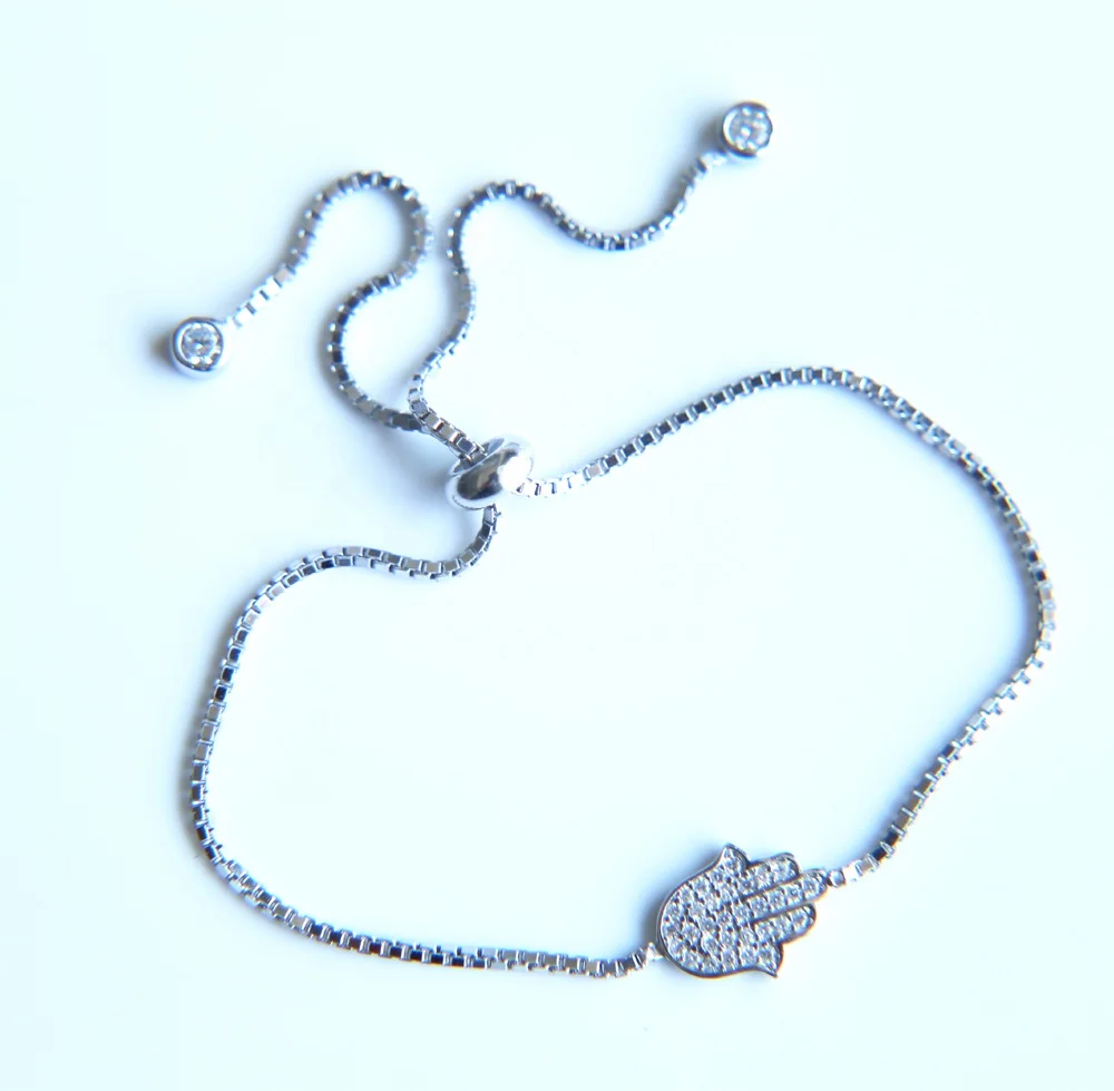 2023 high quality drop shipping tiny cute fatimas hamsa hand slider silver box chain silver bracelet