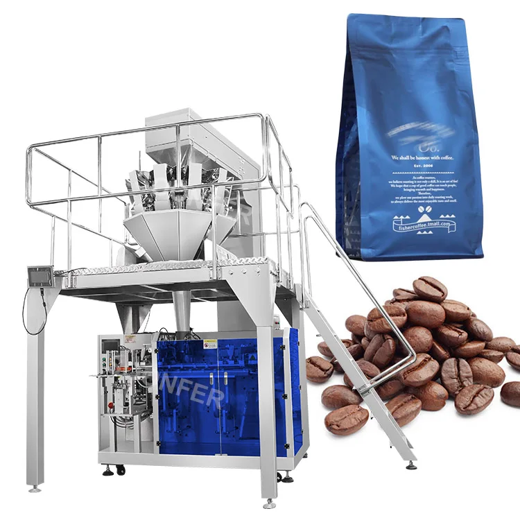 Fully automatic pre made flat bottom pouch bag coffee bean zipper bag packaging packing machine