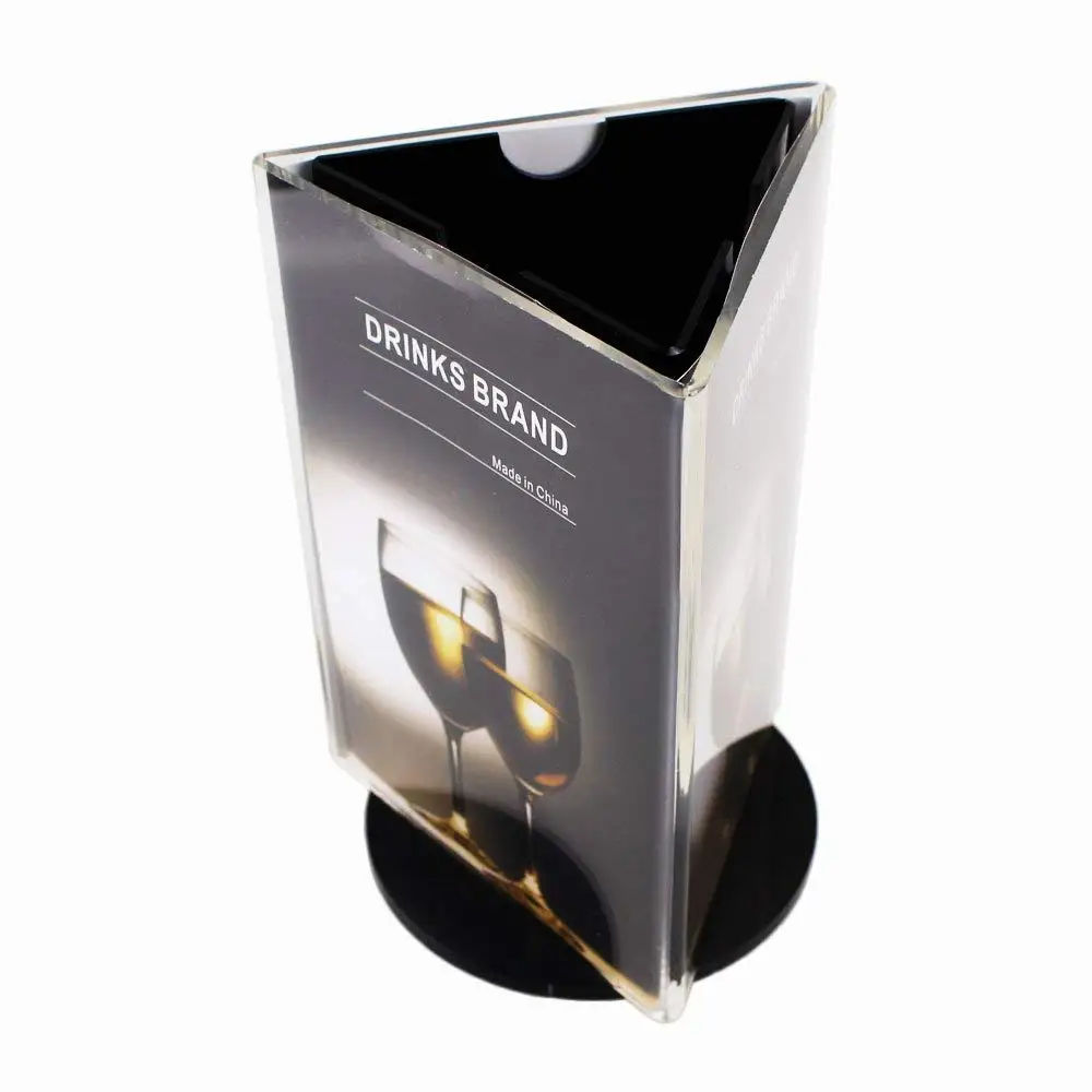 Оптовая продажа вращающийся на 360 градусов треугольный прозрачный акриловый Настольный тент держатель для меню магазина