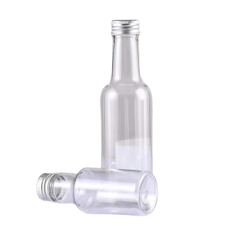 Empty Transparent Custom Mini Plastic Liquor Bottle PET Woozy Bottles 50ml 150ml Chilli Sauce Bottles with Cap